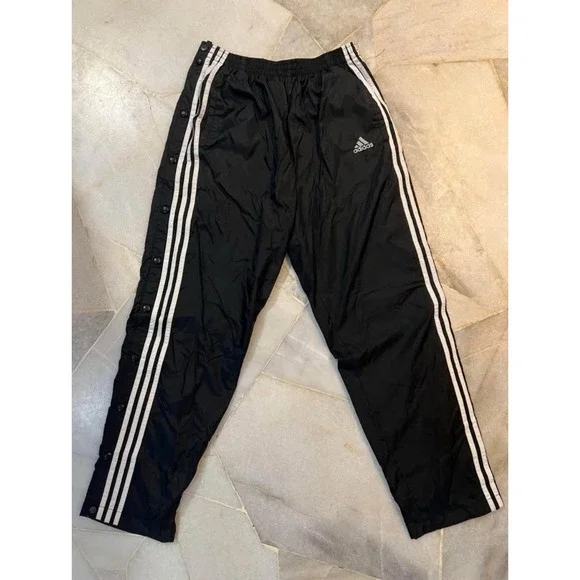 Vtg Adidas Side Snap Button Black/White Side Stripe Athletic Track Pants Size La - Picture 2 of 5